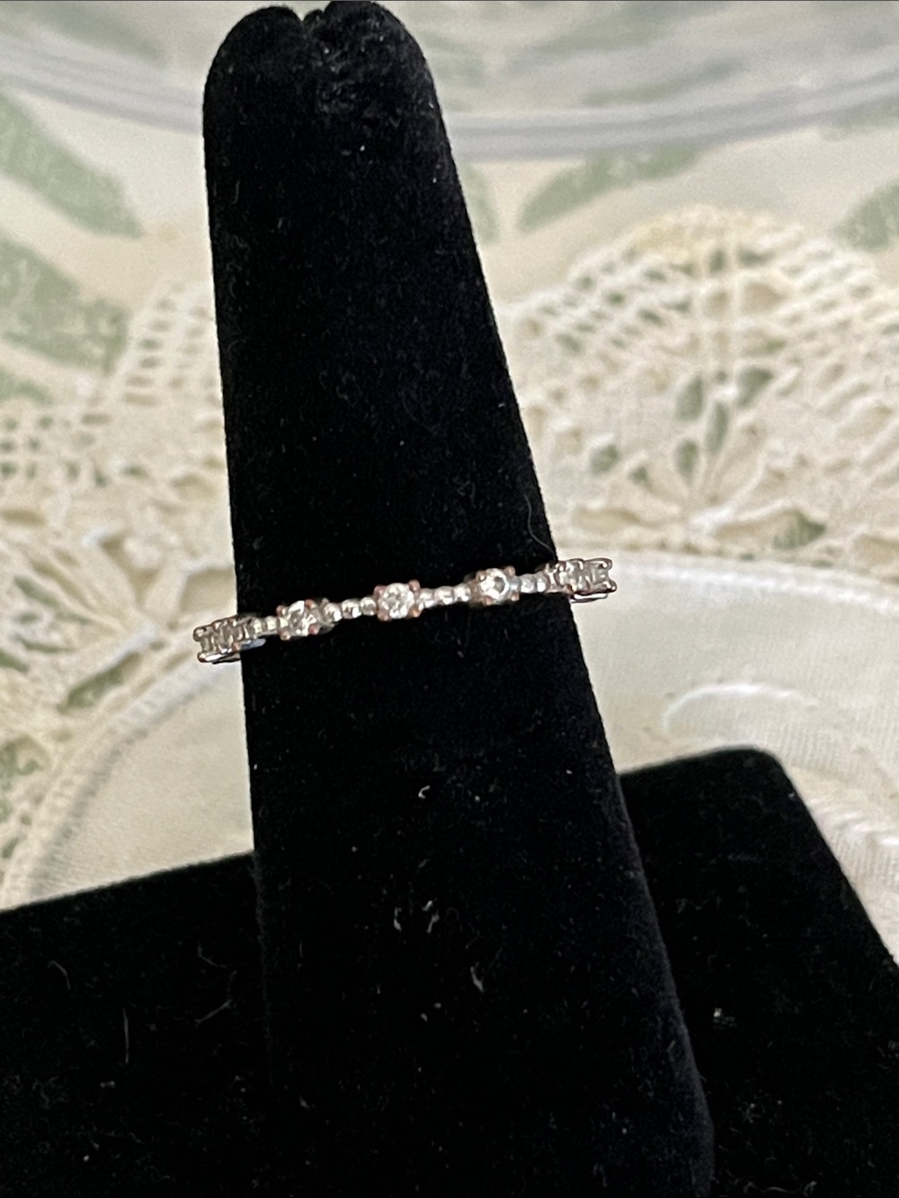 Sterling Silver Opal & CZ Eternity Band Stacking ring 8.5
